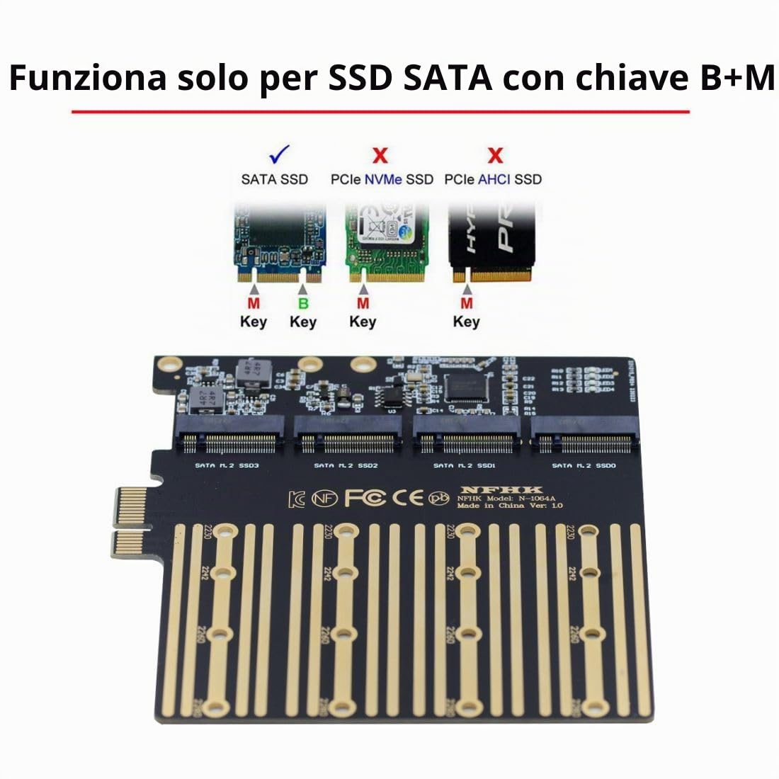 chenyang Adattatore M.2 SSD a PCI-E X1 4 SATA SSD a PCIe 3.0/4.0 Adattatore scheda di espansione ASM1064 Chipset con staffa PCI-E da 12 cm