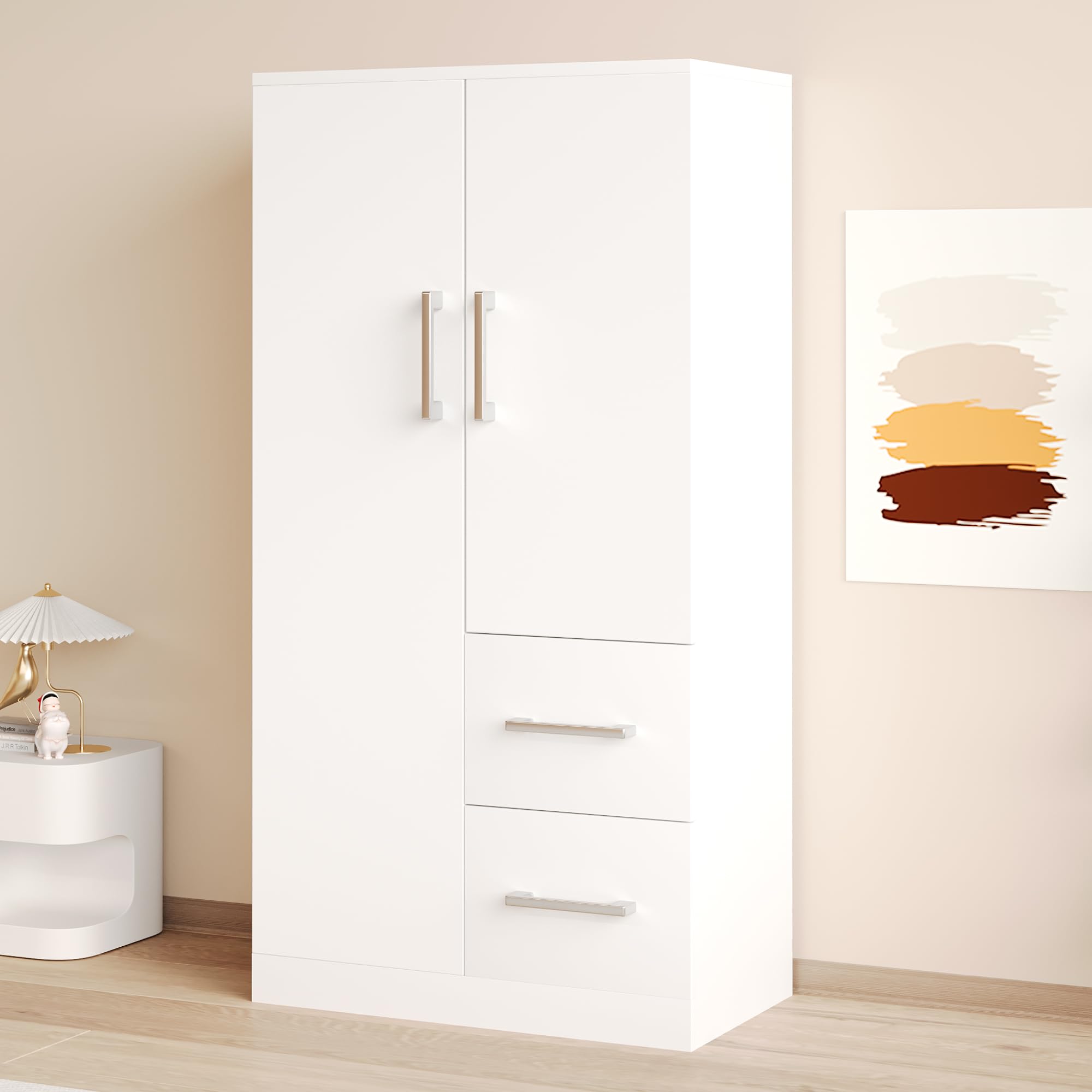 Armadio Bambini 2 Ante Legno 70x40x135 cm Bianco
