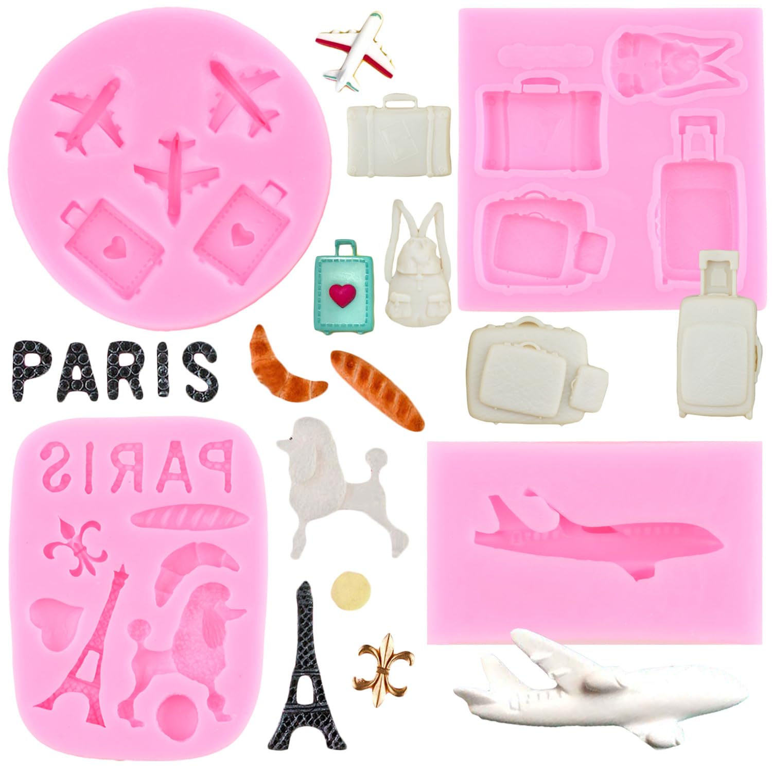 RFGHAC Paris Fondant Formen 4-tlg. - Eiffelturm Pudel Silikon Backformen