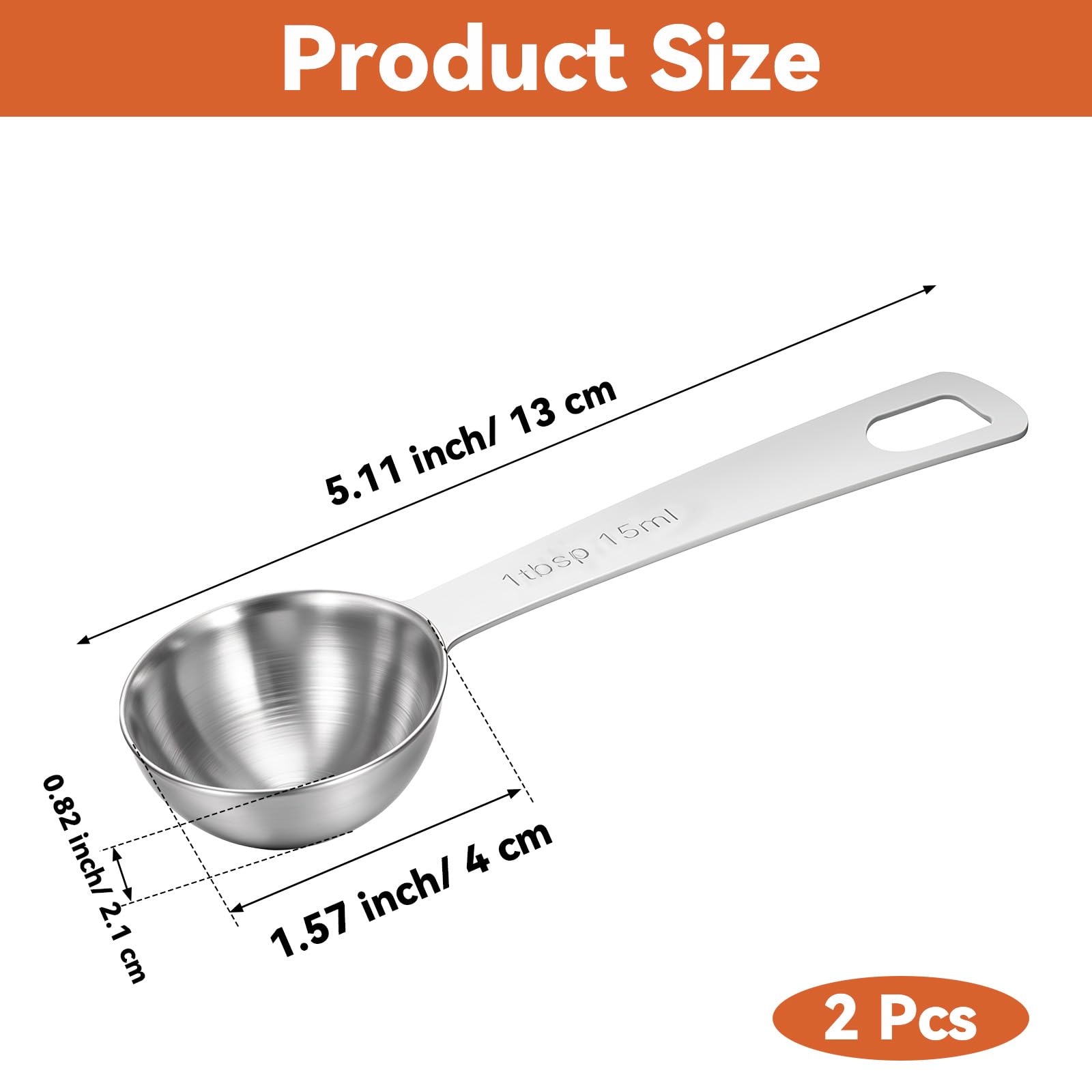 2Pcs Stainless Steel Measuring Spoons Heavy-Duty 1/2 oz Single Measuring Cups Small Tablespoon with Metric & US Measurements Kitchen Metal Teaspoon for Spice Jar Measuring Dry Liquid Ingredients