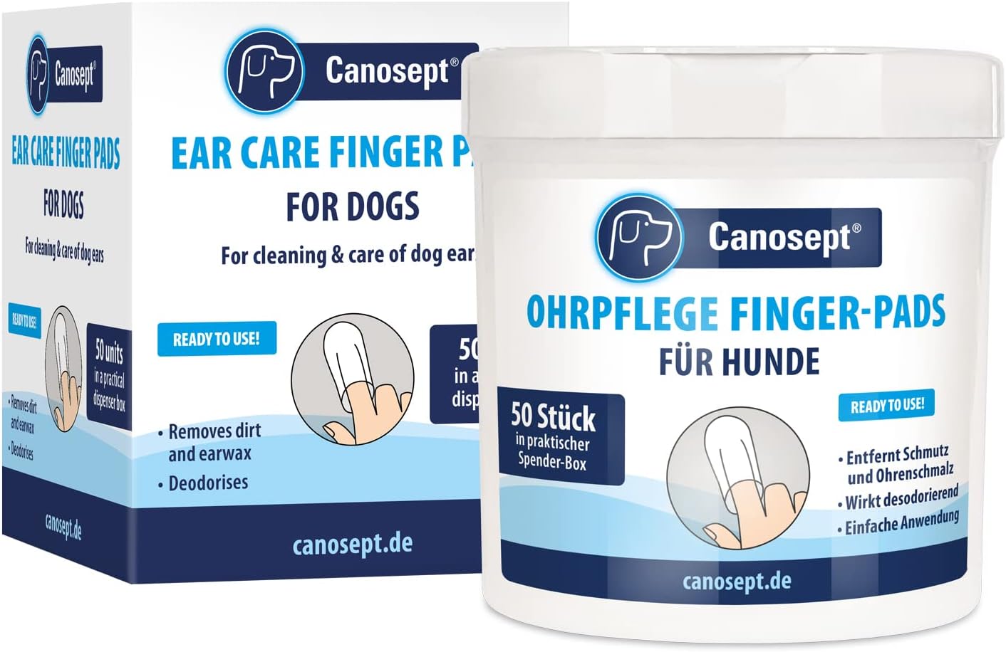 Canosept Dog Ear Wipes 50 Pads – Dog Ear Cleaner Wipes – Clean Ear Finger Pads For Dogs – Good Care And Hygiene Of The Dogs Ears – Dirt And Ear Wax Remover – With Deodorizing Effect