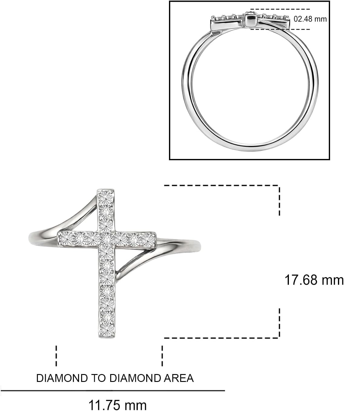Cali Trove 1/20 CT Natural Diamond Cross Ring for Women |Vertical Diamond Accent Ring in Gold Vermeil 925 Sterling Silver | Women's Fashion Jewelry | Elegant Gift for Her in White Yellow or Pink Gold