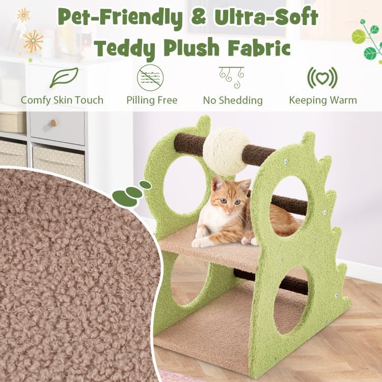 2-Tier Modern Cat Tree for Indoor Cats, Compact Cat Tower with Rotatable Sisal Scratching Ball, Multi-Level Climbing Perch and Cozy Resting Platform for Small Spaces