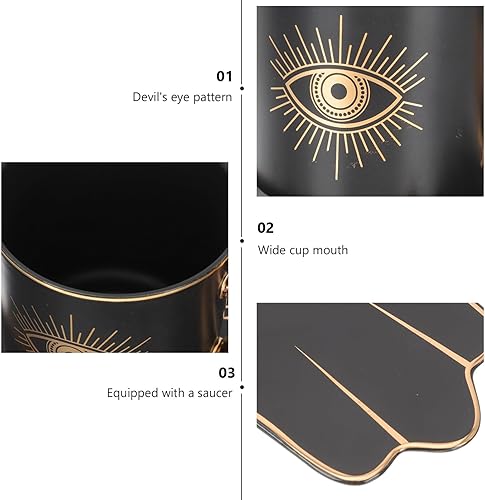 Miniatura 2 de Hemoton Taza de café de ojo azul turco con platillo, juego de taza de cerámica contra el mal de ojo, símbolo de protección, amuleto, taza de té,