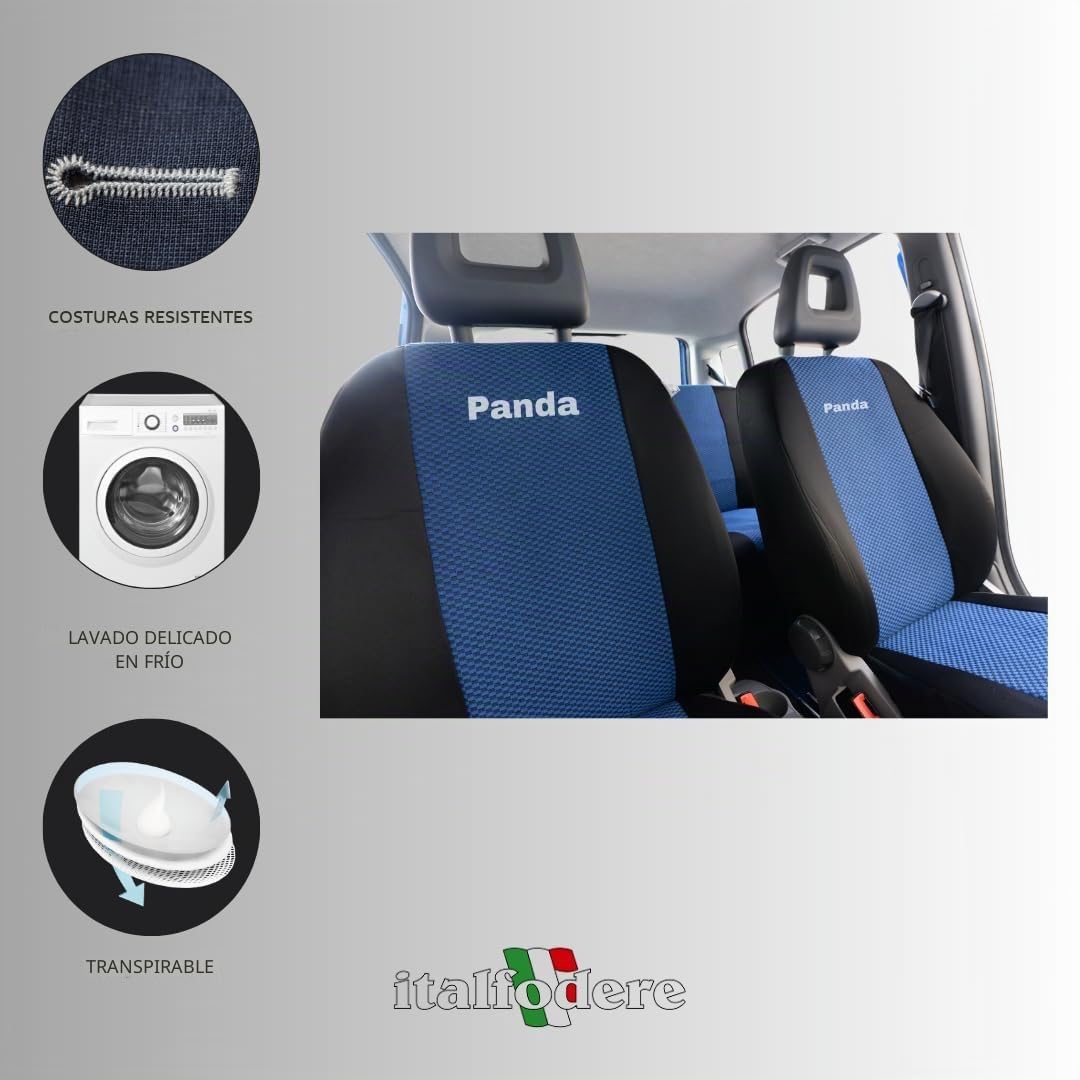 Fundas de asiento de coche en tela compatibles con Fiat Panda Serie II 2003 > 2011, juego completo 100% fabricado en Italia