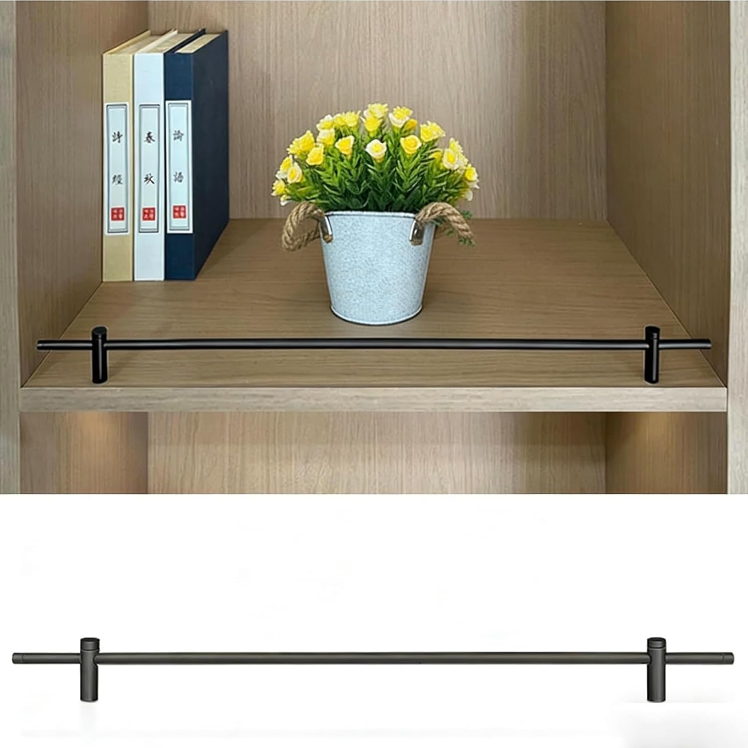 Długa metalowa szyna półkowa, 89 cm, poręcz do szafek kuchennych i ekspozycyjnych, słupki ochronne, 8 szt., czarne uchwyty na półki, solidne 350 cm regulowane podparcie