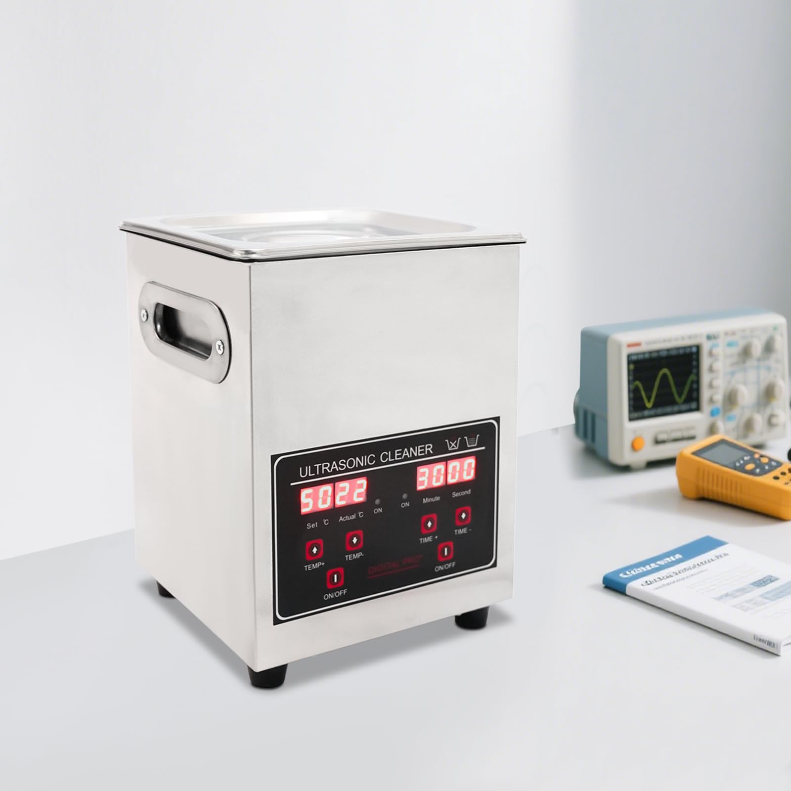 Pulitore a ultrasuoni, 40 kHz, 2 l, in acciaio inox, con riscaldamento e