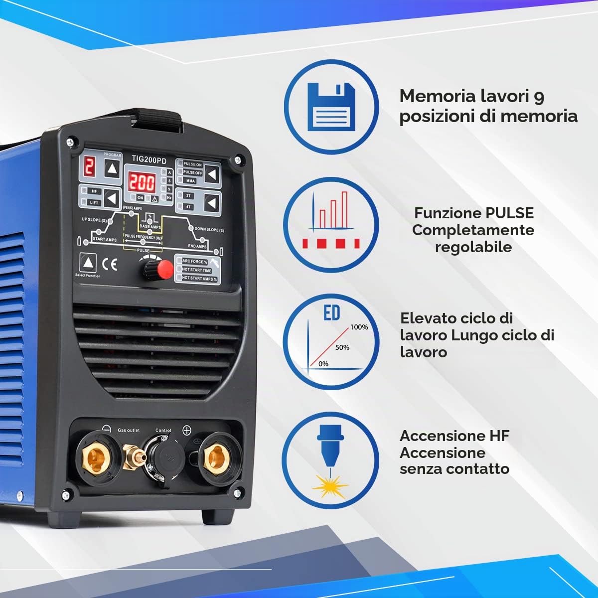 IPOTOOLS TIG-200PD Saldatrice TIG - Saldatrice TIG con IGBT 200A 230V, Saldatrice a elettrodo MMA 3 in 1, Saldatrice portatile, 7 anni di garanzia