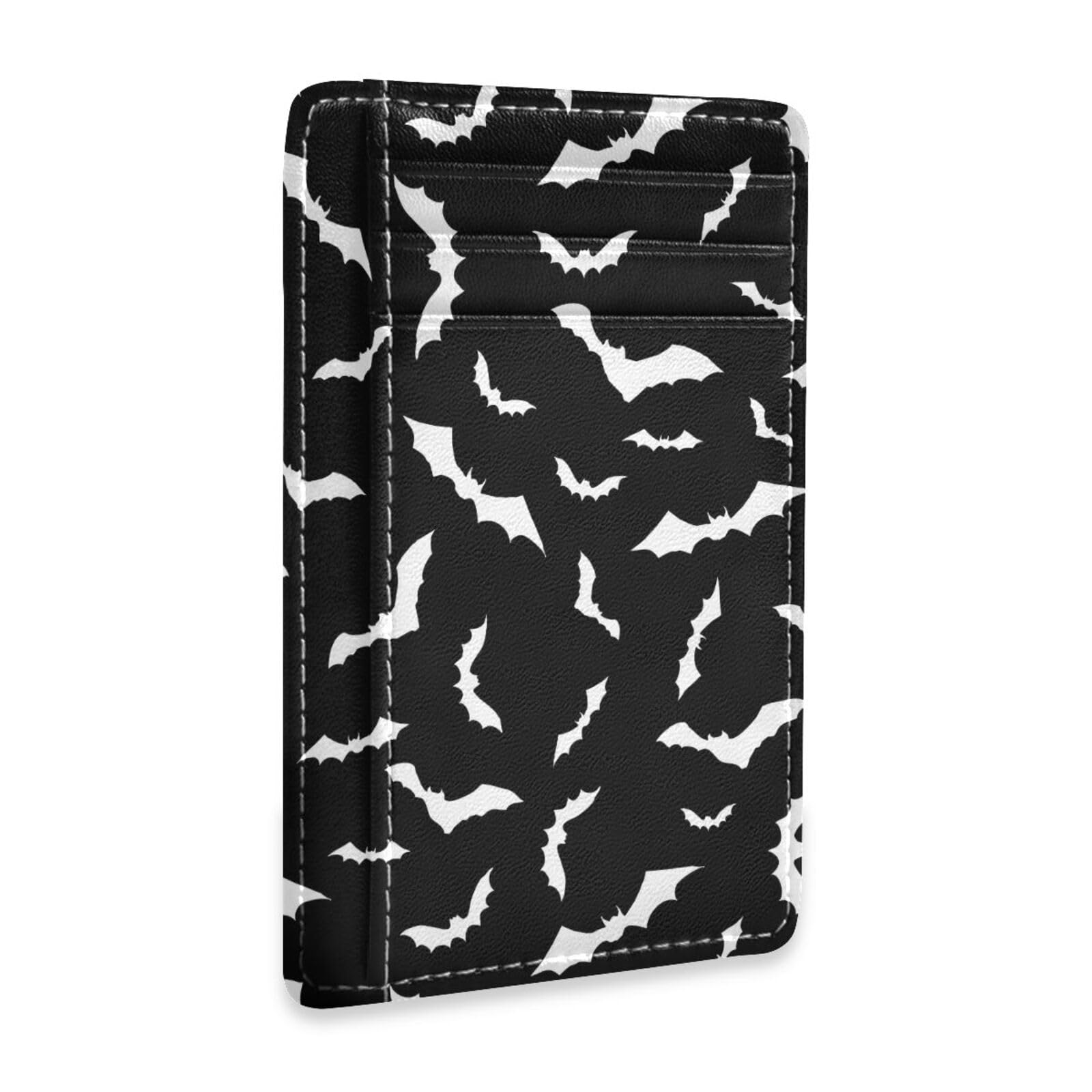 Sletend Slim RFID Blocking Credit Card Case Holder Halloween Bats Minimalist Leather Wallet Front Pocket Card Cases with ID Window for Men & Women
