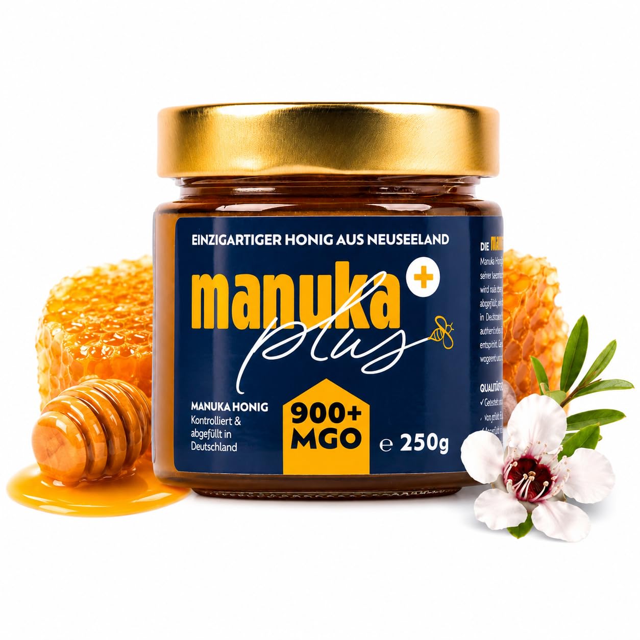 Manuka Honig 900 MGO + Roher Manuka Honig im Glas abgefüllt nach Deutscher Honigverordnung - manuka.plus Neuseeland Honig Manuka | 100% Reiner Manuka Honey | Manukahonig