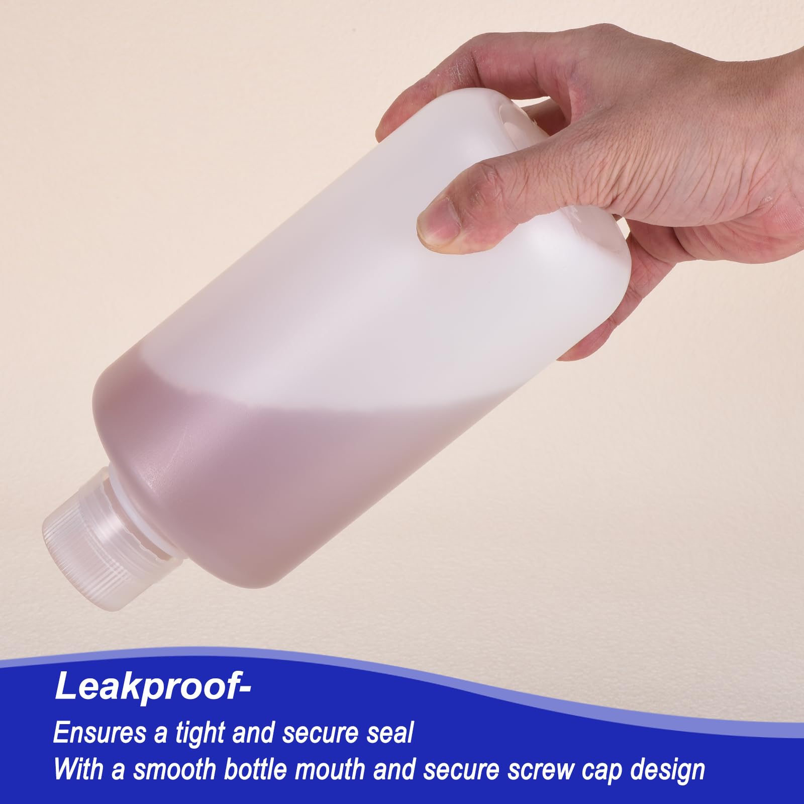 PATIKIL 4Pz 1000ml Bottiglie Reagenti, Bottiglie a Bocca Rotondo Stretta HDPE Tappo Vite per Conservare Acqua Liquidi e Campioni Solidi Contenitore da Laboratorio, Bianco Traslucido