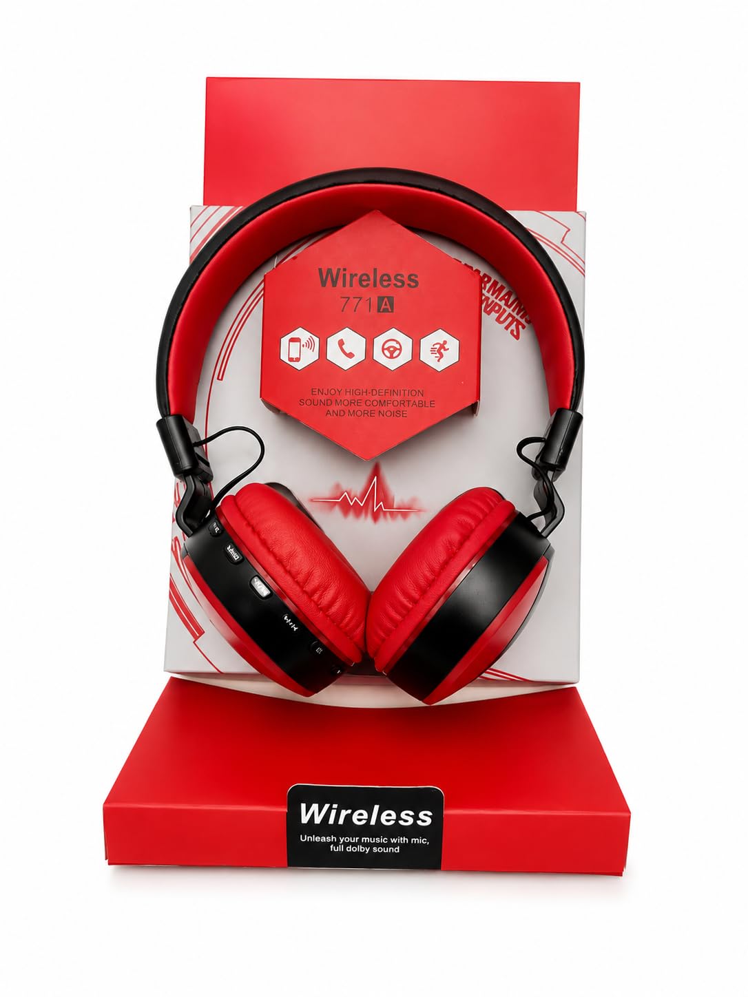 Wireless Bluetooth & Wired Stereo Headphones, Foldable On-Ear Headset with 3.5mm Jack, HD Sound & Soft Ear Cups for Mobile & Laptop (Red and Black Wireless Headphones)-image-40