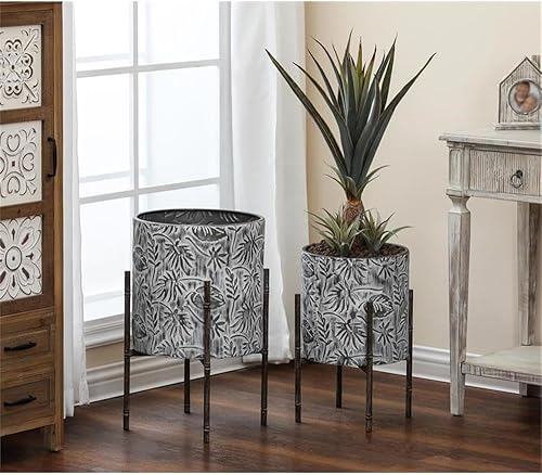 Miniatura 2 de LuxenHome - Macetas de metal gris de dos piezas