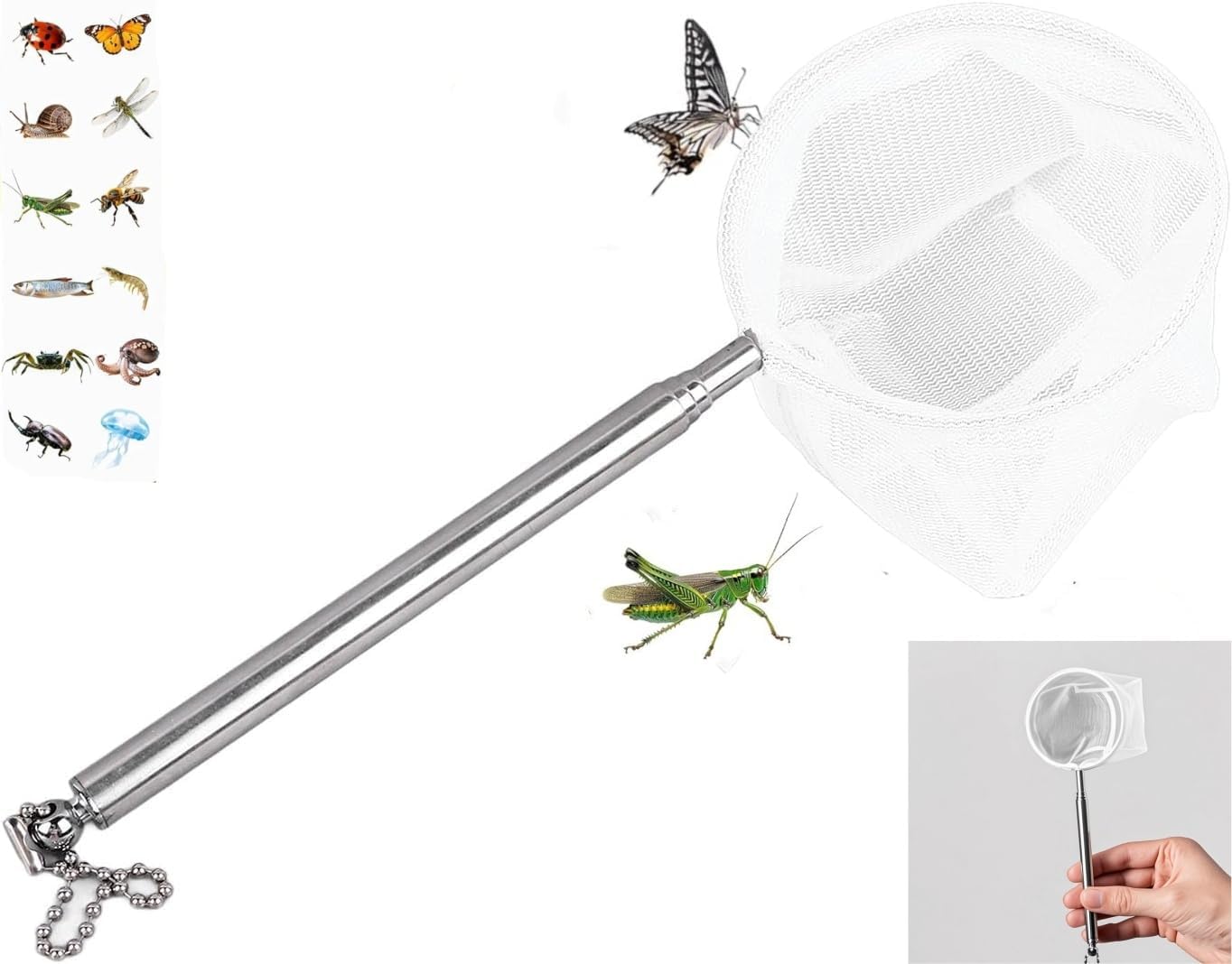 Telescopic Butterfly Net with Extendable Handle Foldable Insect Catching Net for Catching Bugs Fish Insect Ladybird, Length Ideal for Fishing Tools for Insect Toy Nets for Kids and Family(7 * 2.76in)