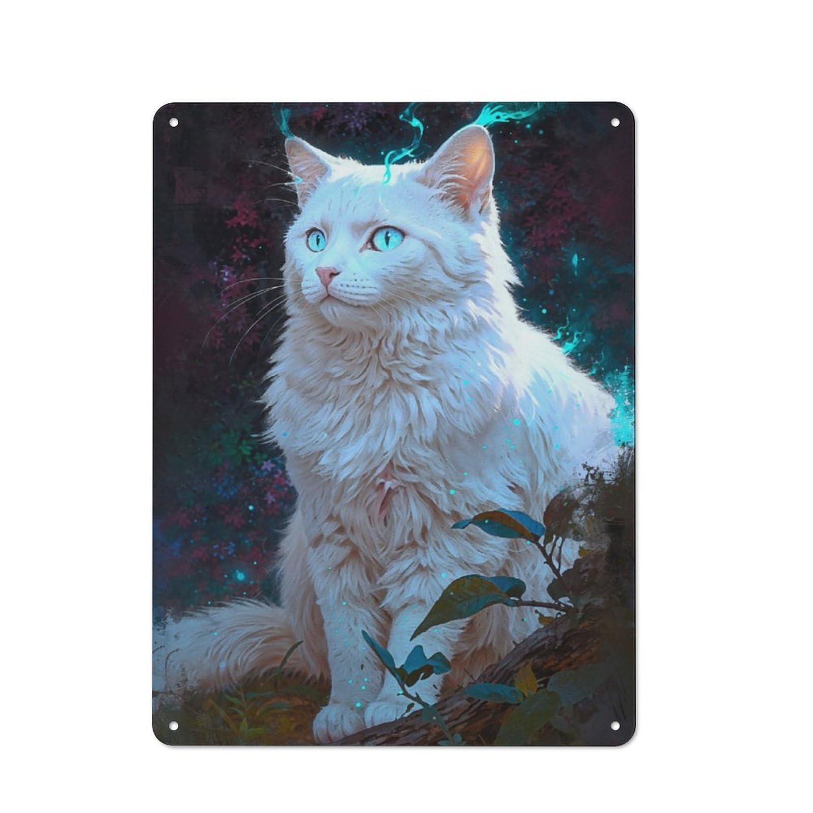 Junmoney Enchanted White Cat Tin Sign 40X30cm For Workshop Wall, Retro Wall Decor, Suited To Metal Sign Collectors
