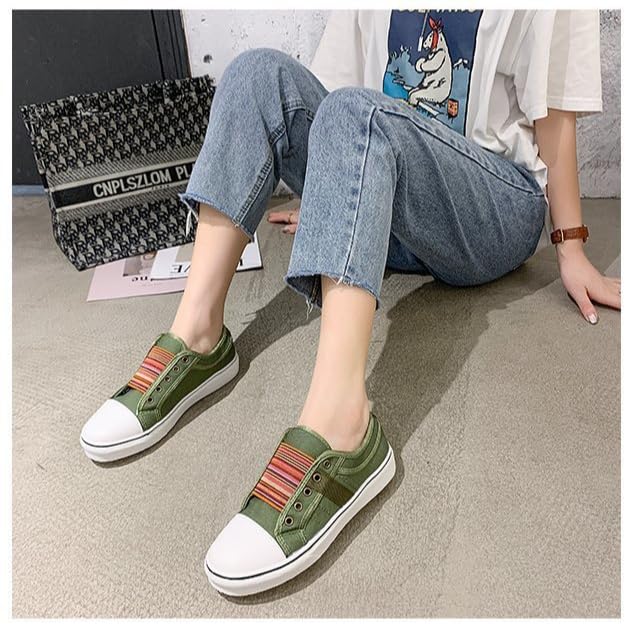 Women Fashion Slip-On Canvas Sneakers Low Top - Summer Lightweight Comfortable Denim Blue Casual Outdoor Slip-On Sneakers for Ladies3