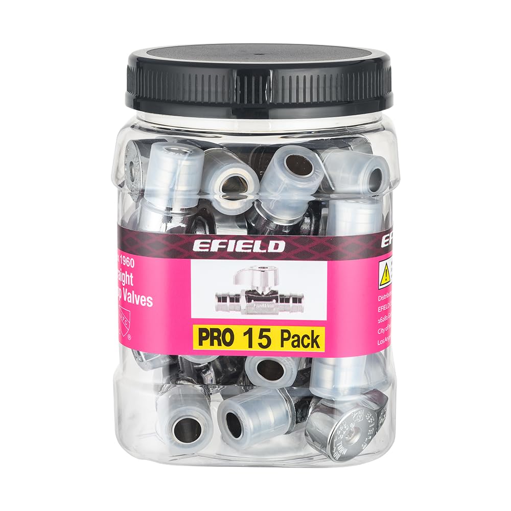 Pro EFIELD - Paquete de 15 válvulas de parada recta de 1/4 de giro Pex-A, expansión en frío de 1/2 pulgada Pex x 1/2 pulgada Pex cromada, ASTM F1960, resistente, hecho de latón LF