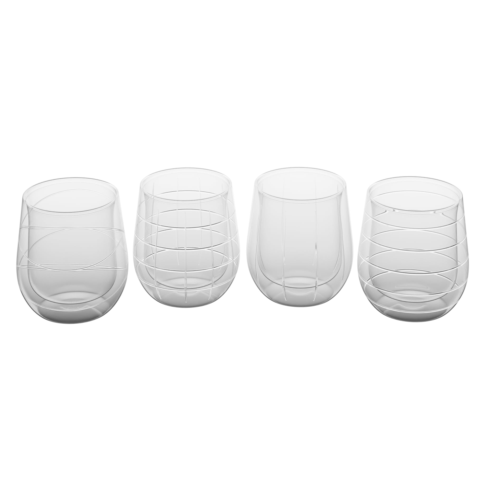 American Atelier Fifth Avenue Crystal Medallion Double Wall Water Glasses, Clear Drinking Cocktail Glasses - BPA-Free & Lead-Free, Glass Cups for Cocktails, Wine, & More - 9 Oz Each, Clear, Set of 4