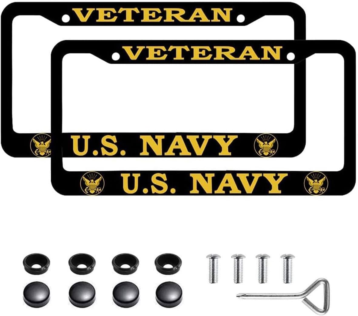 2 PCS for U.S. Navy Veteran License Plate Frames,Matte Black Aluminum License Plate Holder for USN License Plate Protection with Screw Set
