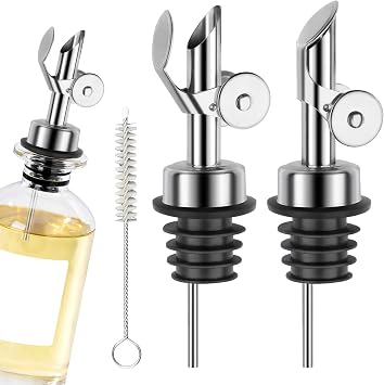 2 Pcs Olive Oil Dispenser Bottle Spout, Speed Liquor Pour Spout with Flip Top, Stainless Steel Auto Pour Spouts for Liquor Bottles, Oil Bottles, Vinegar, Syrup and Other Liquid Bottles Silvers