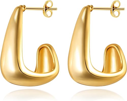 Aretes de aro gruesos de oro para mujer, chapados en oro de 14 quilates, plata de ley 925, aros ligeros, aretes de cadena de clips de papel
