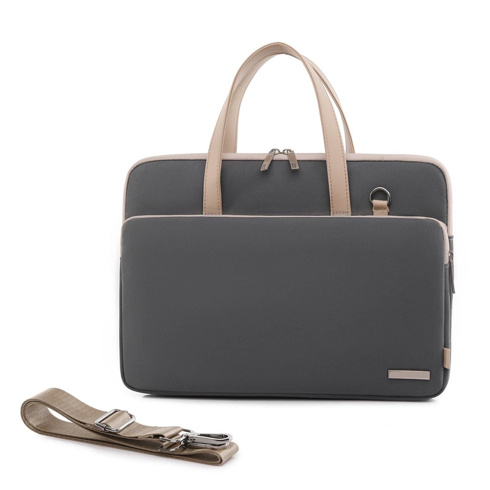 Funda portátil 15.6 pulgadas gris tipo bandolera grande con bolsillos para cables y cargador