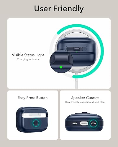 Miniatura 26 de ESR Funda para AirPods Pro (2023/2022/2019, 2ª/1ª generación), compatible con Airpods Pro 2 (cable USB-C/Lightning), listo para MagSafe, bloqueo