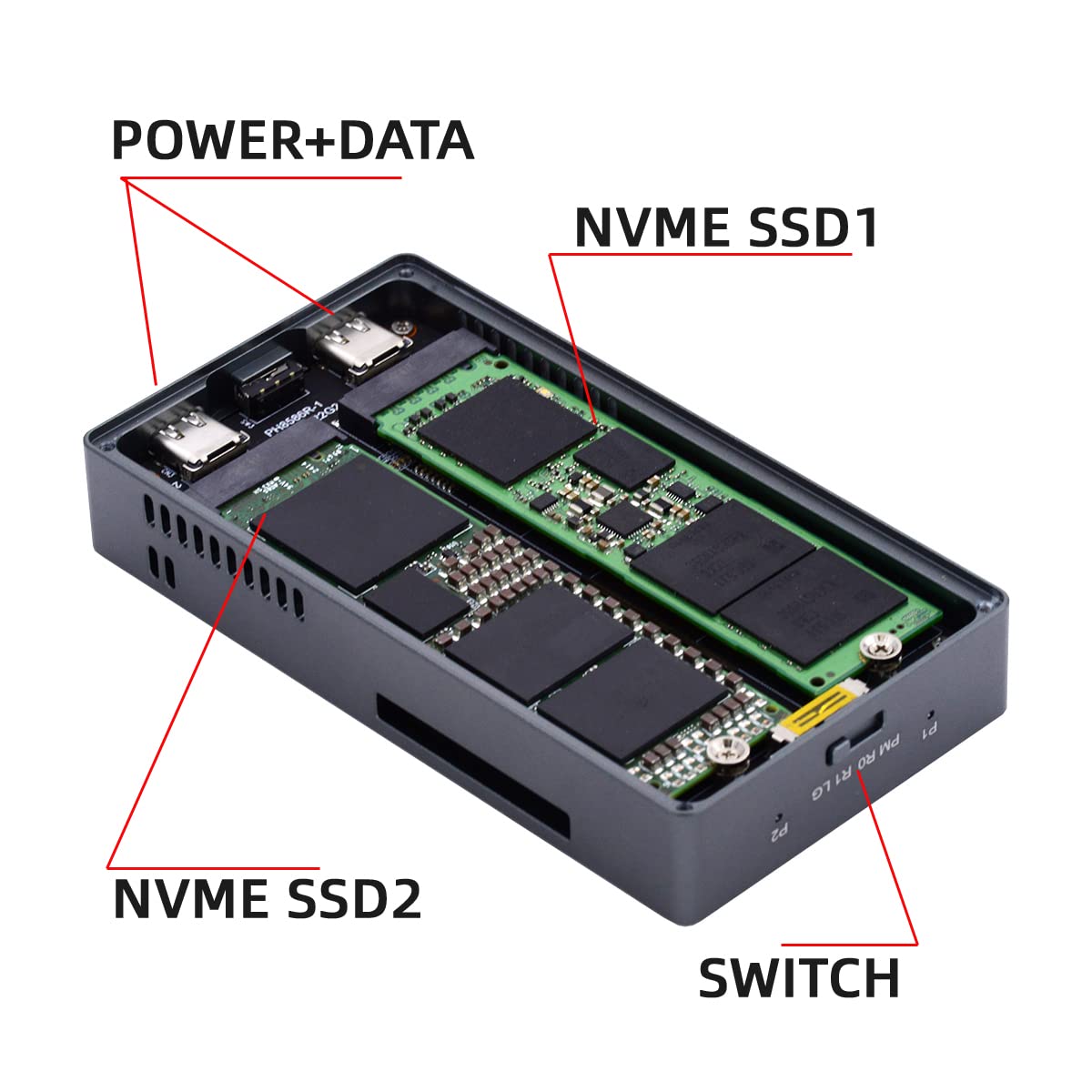 Podwójny NVME M.2 NGFF M-Key do USB-C Type-C Raid0 Raid1 JOBD duża obudowa 20 Gb/s z adapterem Hyper Fan Raid0