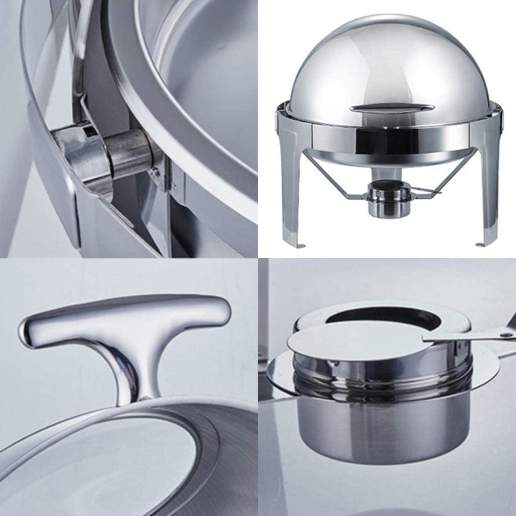 Chafing Dish in Acciaio Inox,Set di Chafing Dish Rotondi per Scaldare Gli Alimenti,Buffet,con Teglie per Alimenti E Porta-Combustibile,Set di Scaldavivande per Cateri,Full Cover