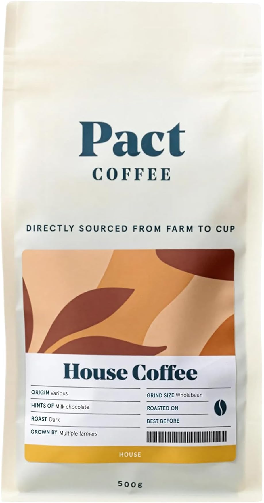 – Pact House Coffee, 500g, Wholebean, Dark & Rich Roast, Ethically Sourced, Freshly Roasted, Whole Coffee Beans