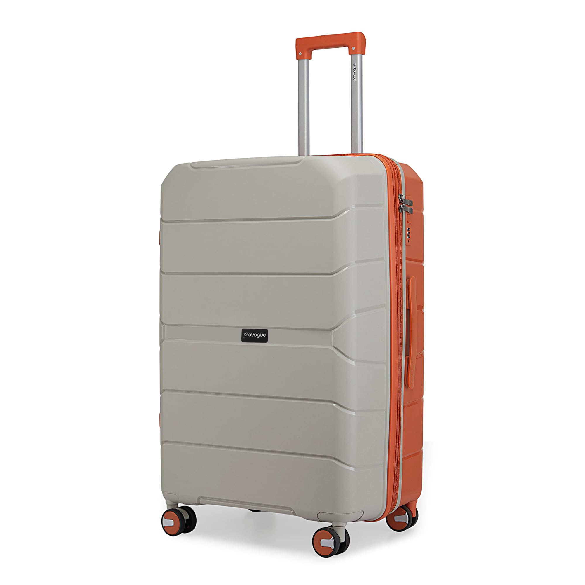 Provogue Cascade Hard-Sided PP 65 Cm Trolley Bags for Travel Medium Size | Expandable Luggage Suitcase with 8 Wheels | Combination Lock | 5 Year Warranty (Timberwolf Grey/Burnt Orange)