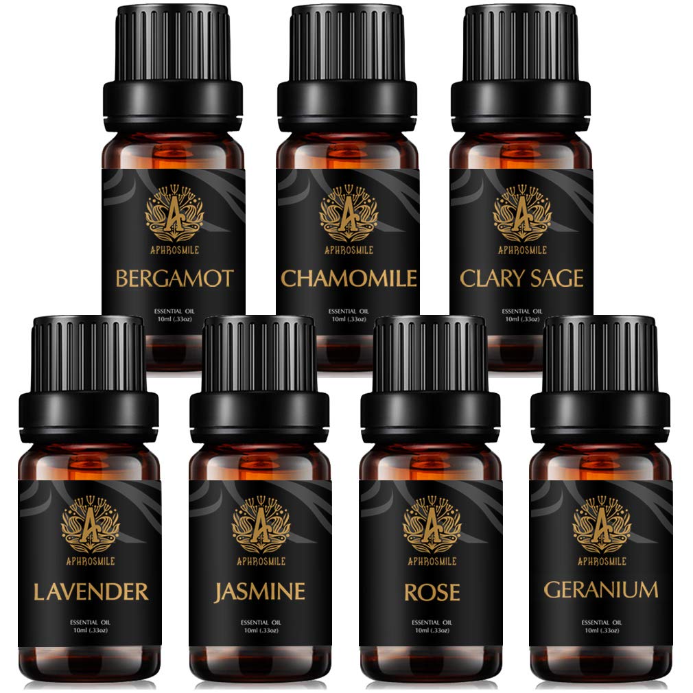 Aromatherapie Rose ätherisches Öl Set für Diffusor, 7x10ml 100% reine Kamille ätherisches Öl Kit für Luftbefeuchter - Bergamotte, Clary Salbei, Jasmin, Geranium, Lavendel ätherische Öle Set