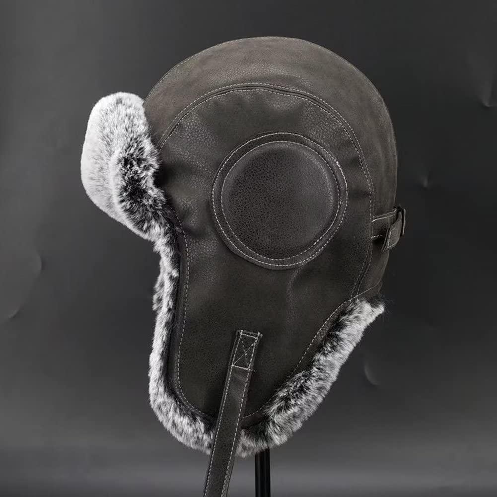 Czapka Unisex,Skórzana,Zimowa,Z Klapkami Na Uszy,Wiatroodporna,Ciepła,(Brązowy-6 7/8)