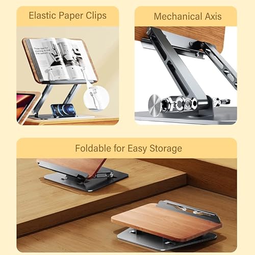 Oatsbasf Adjustable Book Stand For Reading Hand Free, Wooden Book Holder Tray With Page Paper Clips For Thick Textbook Magazine Cookbook Recipe, Foldable Tablet Stand/Riser (Wooden) #TOP5