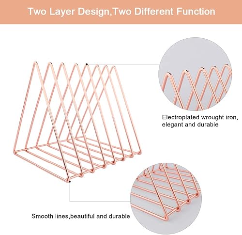 Miniatura 7 de Urban Deco Organizador de escritorio triangular, soporte de revistero de alambre de metal, 7 secciones, decorativo, para almacenamiento de discos de