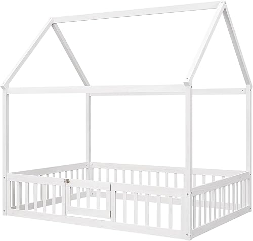 Miniatura 97 de RUNNA Marco de cama de madera de tamaño matrimonial con valla, para niños, adolescentes, niñas, niños, (Natural-Thinck 4col) Natural-Thinck