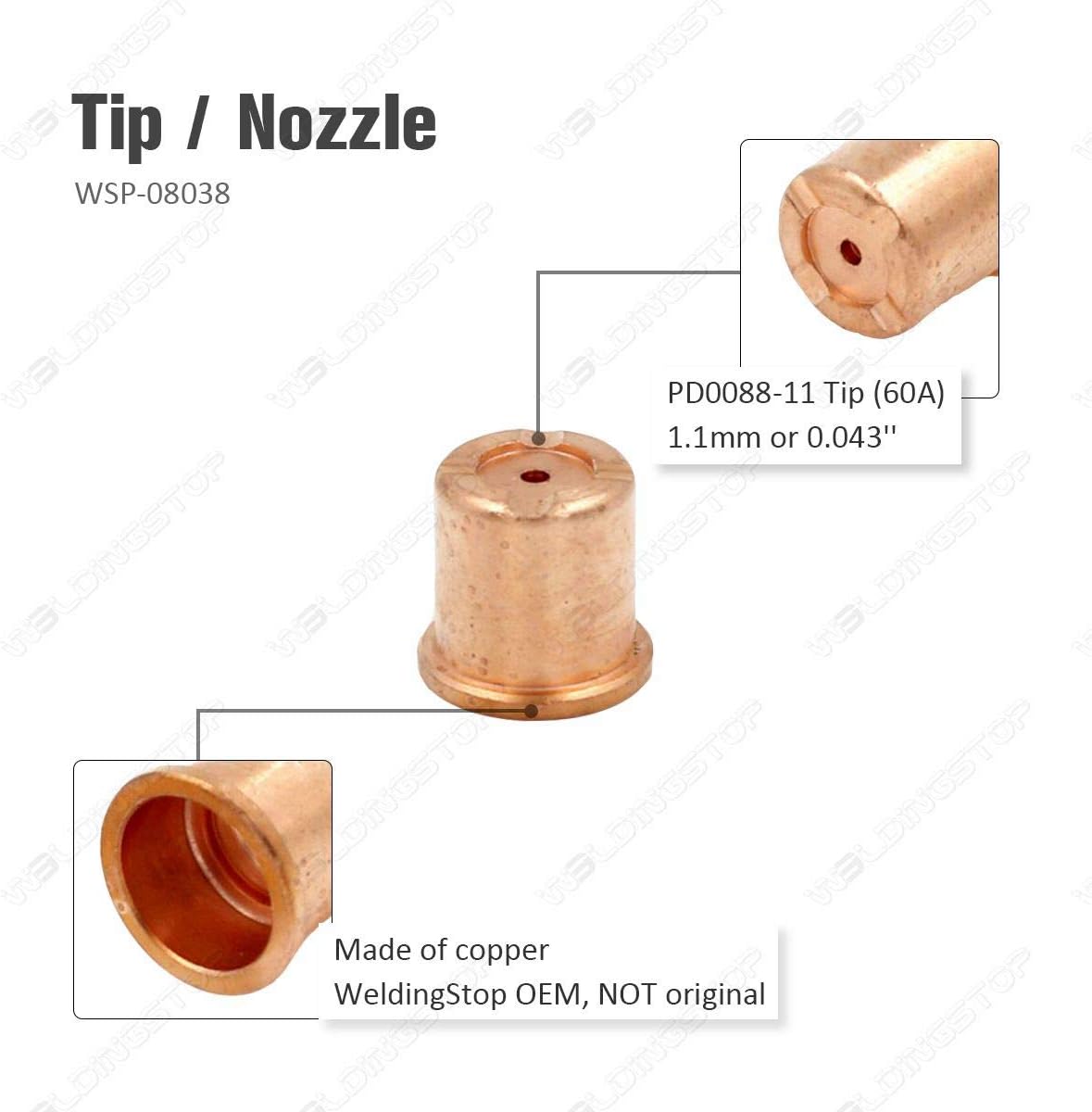 Plasma Electrode Tip Kit for Eastwood Versa-Cut 60amp Cutter Trafimet CB70 Torch 1.1mm 1.2mm PKG20