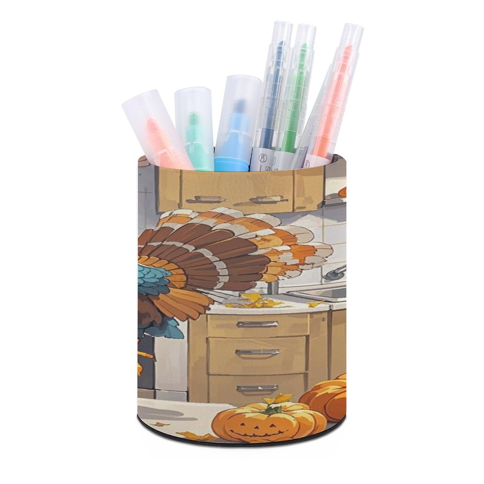 VstaDank Pumpkin And Turkey Pen Holder for Desk Makeup Brush Holders Stylish Pen Cup Cute Pencil Cup Round Pencil Holder Decor Brush Scissor Holders for Multifunctional Office Supplies