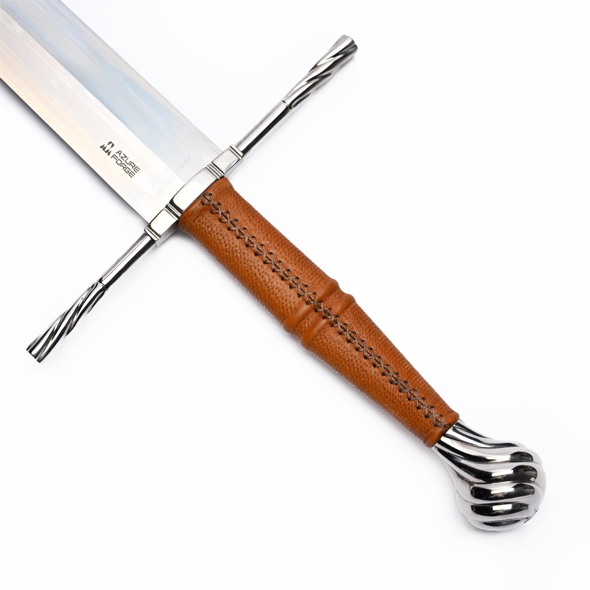 AzureForge® C02 46 Inch XVllla German Medieval Double-Handed Long Sword Spring Steel Full Tang for Historical Reenactment & Display, Handcrafted Leather Hilt for Adult Enthusiasts