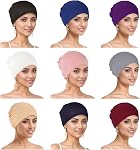 Cmonie 9-12 Pcs Solid Women Chemo Hat Stretchy Turban Beanie, Multi, One Size-Large | Pre Tied Chemo Head Scarf Beanie Skull Cover Cap for Women Hair Loss