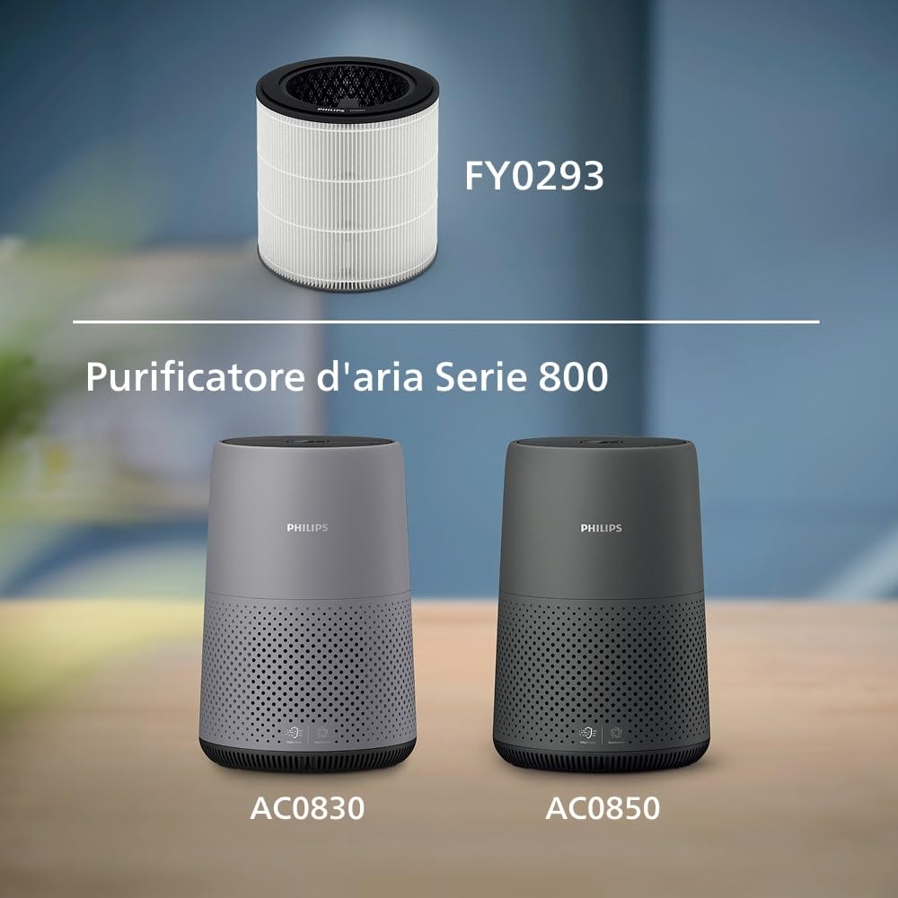 Filtro di Ricambio Originale Philips per Purificatore d'Aria Serie 800 AC0830, AC0850, HEPA NanoProtect + Carboni Attivi, Durata 12 Mesi (FY0293/30)