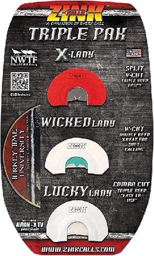Miniatura 2 de Zink Triple Pak - Llamadas de juego de diafragma de caza de pavos fáciles de usar hechas a mano - X-Lady Call, Wicked Lady Call, Lucky Lady Call