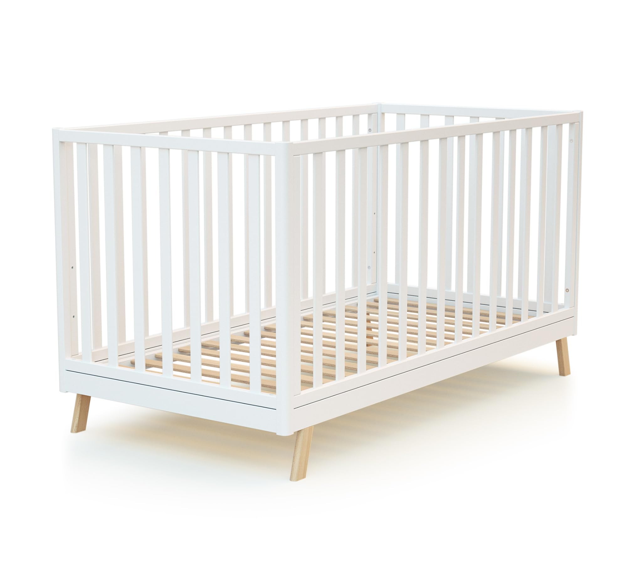 AT4 - Cuna bebé casita evolutiva CONFORT madera - Blanco/Haya Barnizada - 70 x 140-146 x 74,50 x 162,50 cm
