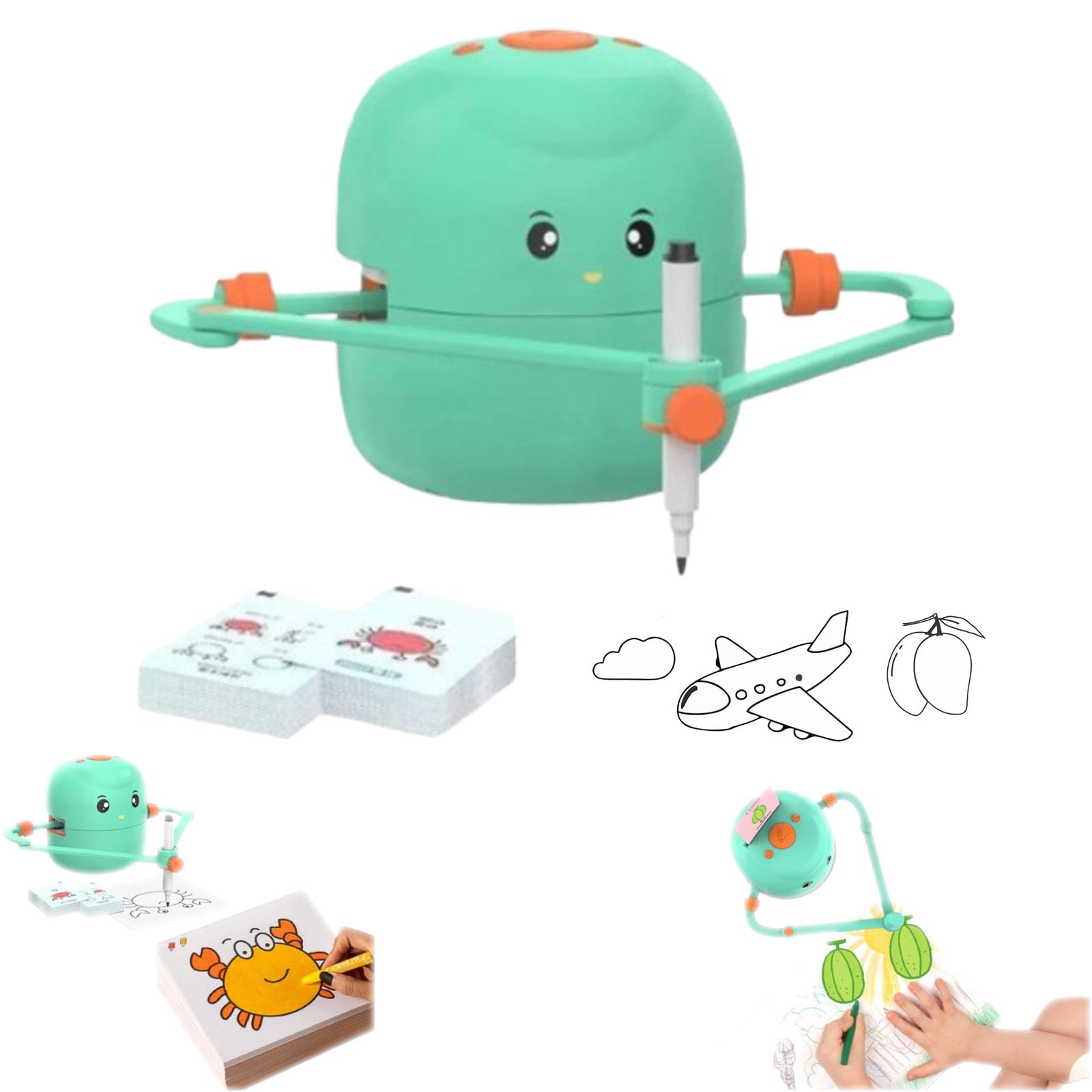 CaperuGreod Robot Drawing Machine,Drawing Robot for Kids with 100 Cards,Interactive Educational Drawing Robot for Kids (Green)