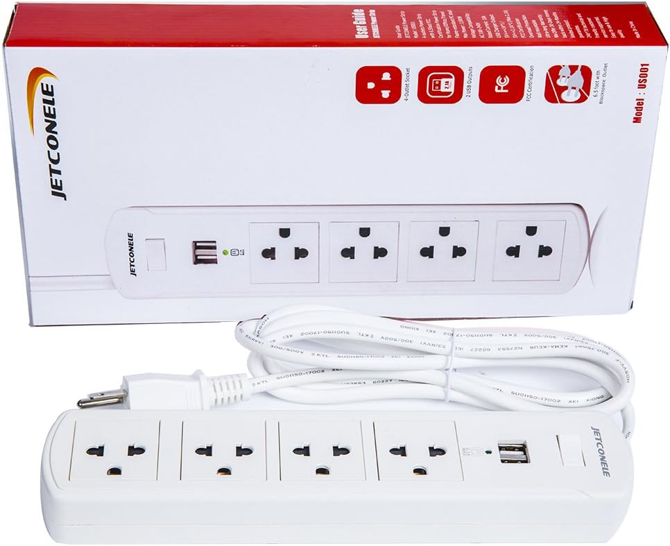 JETCONELE Power Strip 4-Outlet Surge Protector 2 USB Charging Ports with 6.5-Feet Extension,White