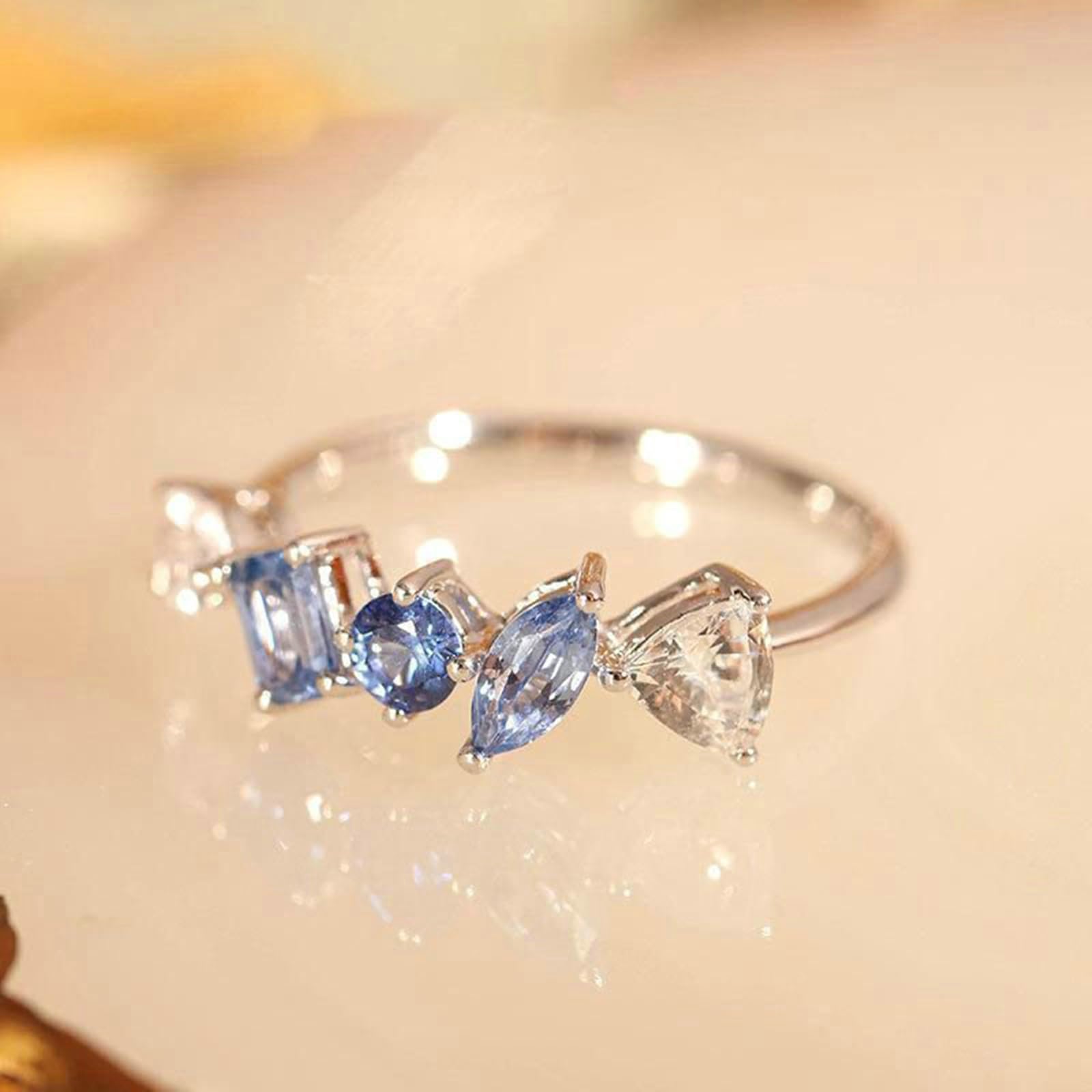 Anello Donna Oro Bianco, 9K 14K 18K Anello con Topazio e moissanite