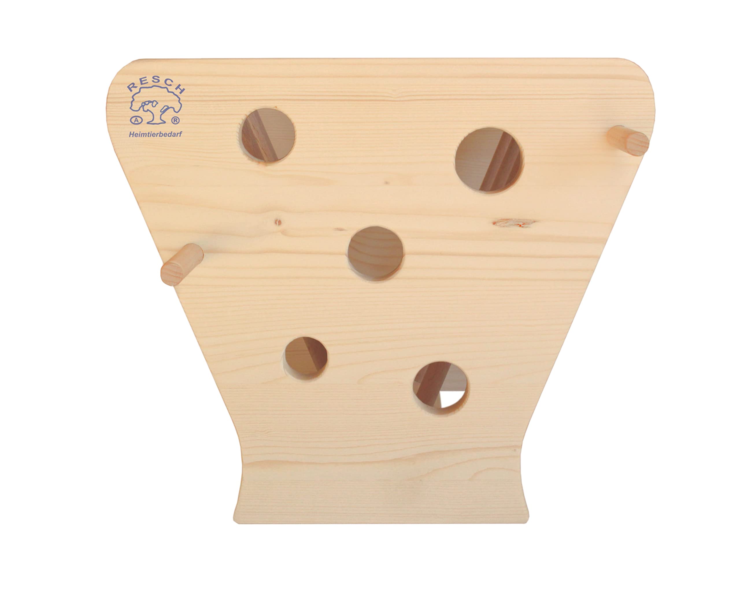 Resch Nr44 Futterkrippe XL, naturbelassenes Massivholz aus Fichte/mit Lochwand und Rundstäbe zum stecken oder hängen von Snacks/Großer Heuraufe von Zwei Seiten zugänglich / 37 x 21,5 x 24cm (LxHxB)