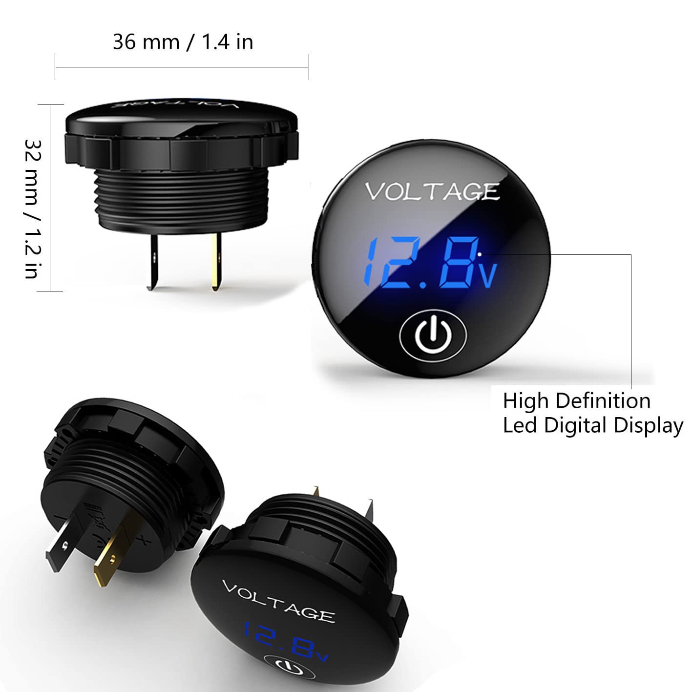DC 12V 24V LED cyfrowy woltomierz wodoodporny miernik napięcia tester baterii dla samochodu łódź morze motocykl ciężarówka Camper ATV z niebieskim światłem ekran cyfrowy panel dotykowy
