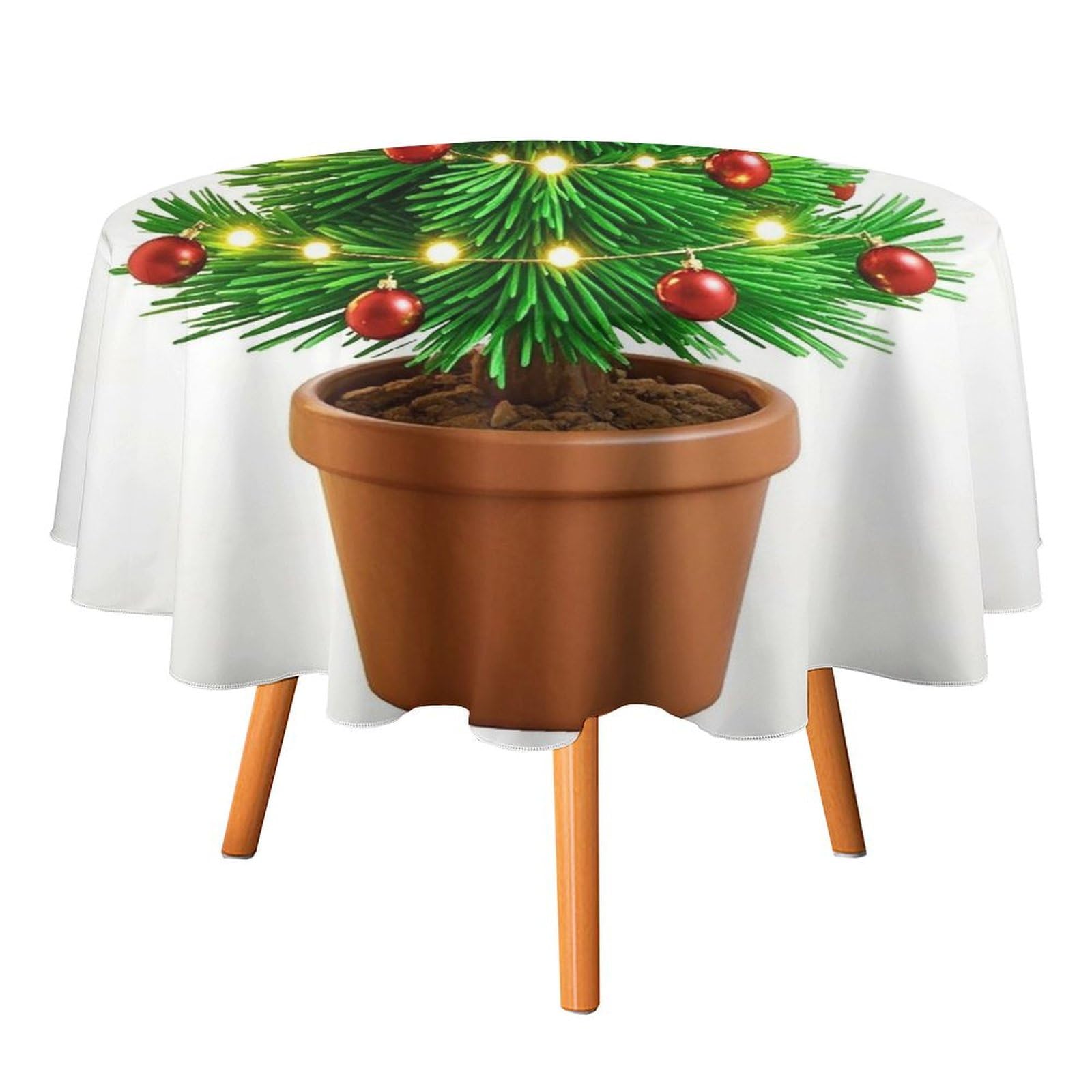 Nappe ronde sapin de Noël 178 cm lavable pour table de cuisine