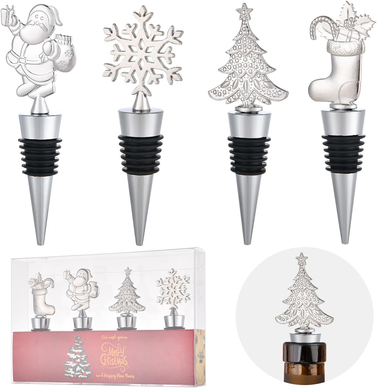 Christmas Wine Stopper for Decorative Set of 4 Alloy Xmas